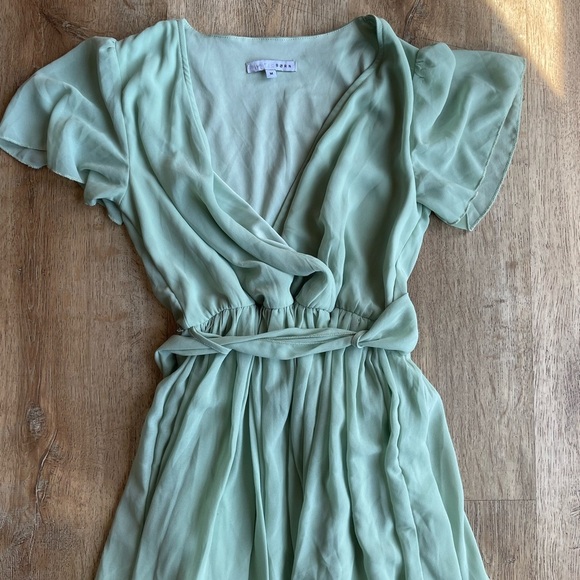 Baltic Born Sage Green Maxi Dress Size M | Wrap Flutter Sleeve Bridesmaid Boho - Picture 2 of 5